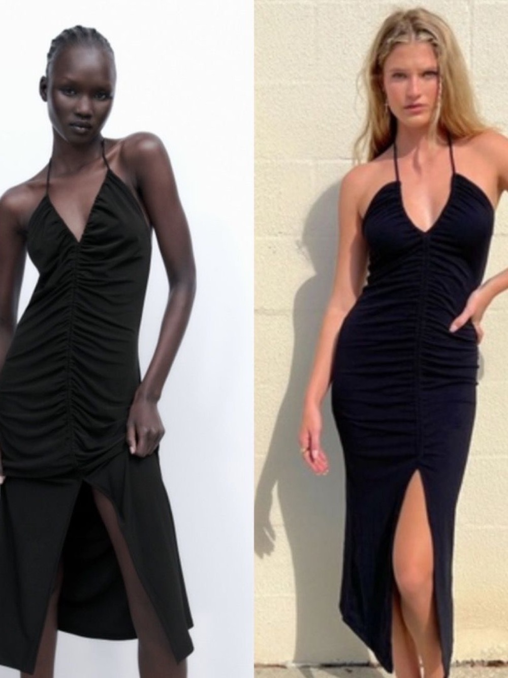 Zara Halter Scrunched Black Dress